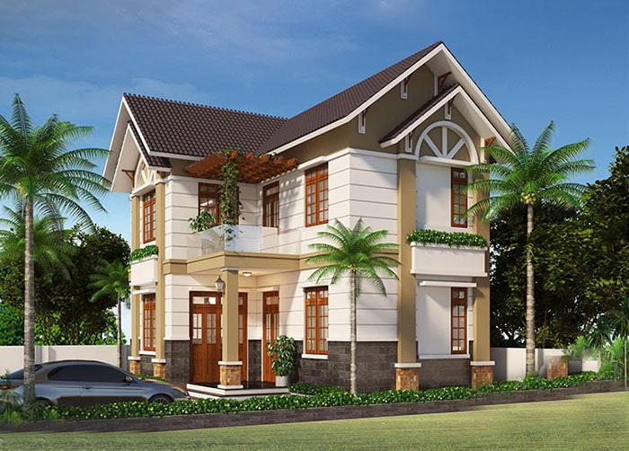 Mẫu nhà 2 tầng chữ L