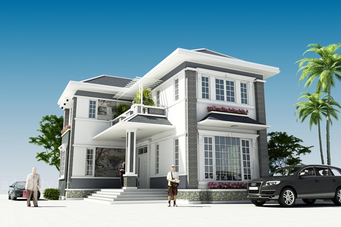 Mẫu nhà 2 tầng chữ L