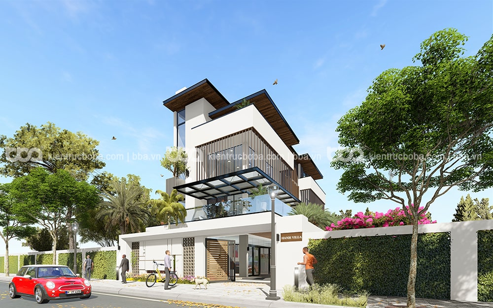 Mẫu thiết kế biệt thự 4 tầng mái bằng hiện đại