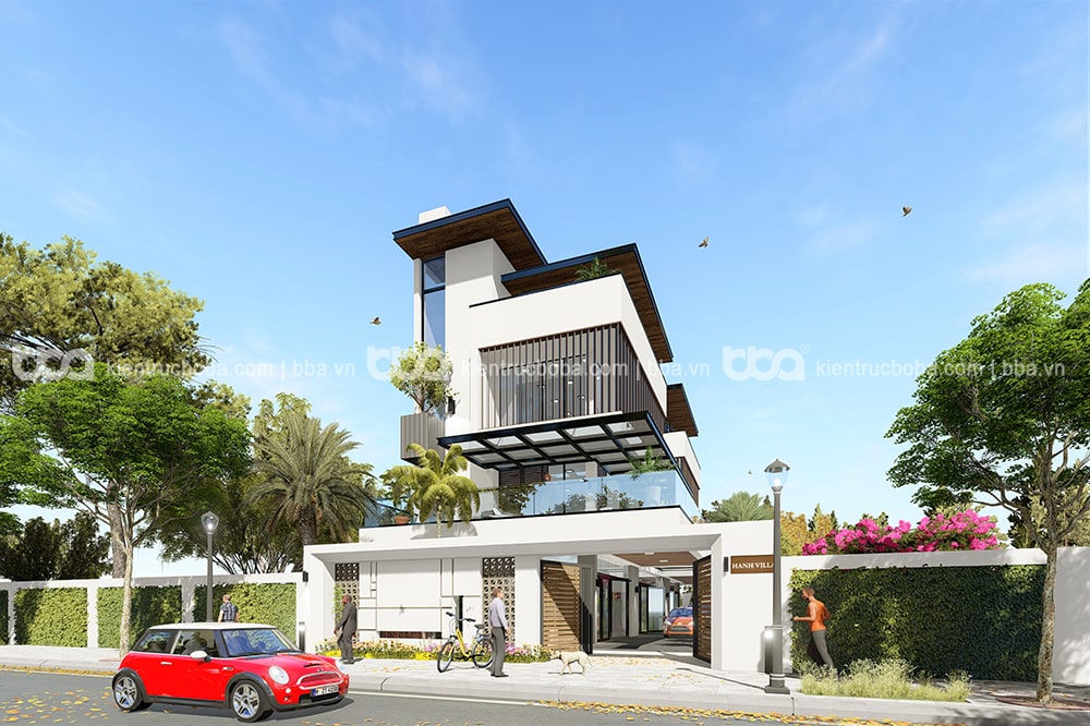 Mẫu thiết kế biệt thự 4 tầng mái bằng hiện đại